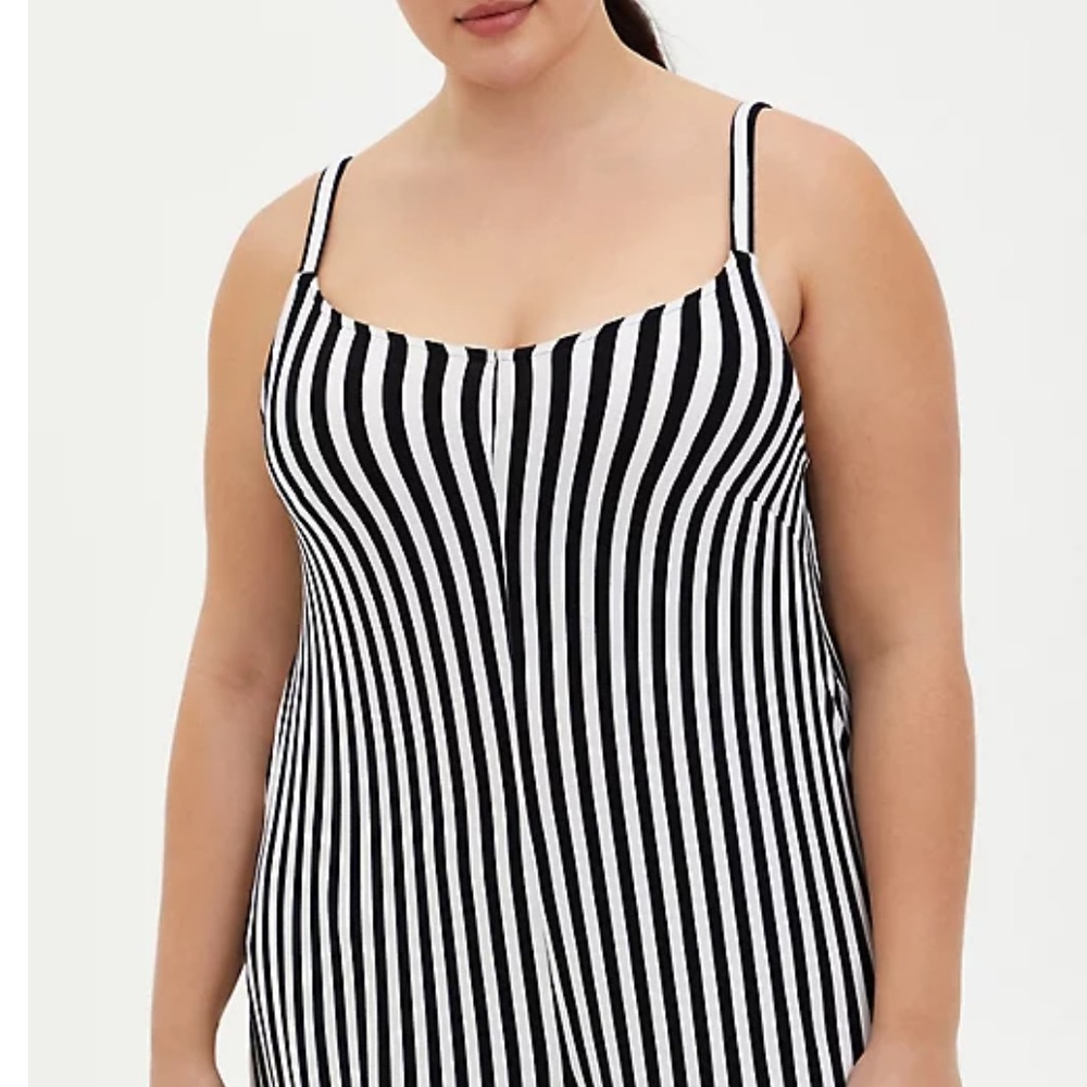 Super Soft Black & White Stripe Culotte Jumpsuit - Picture 2 of 5